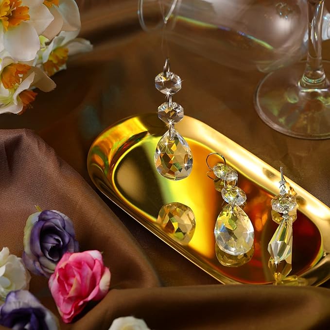 24 Pcs 24 Pcs Chandelier Crystal Replacement 38 mm Teardrop & Icicle Crystal Prisms Hanging Gems Parts for Lamps and Chandeliers Suncatcher Christmas Tree Windows Home Decor (Clear)