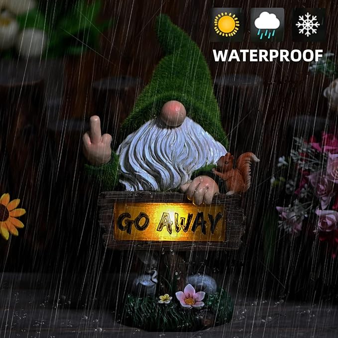 ASAWASA Gnomes Decorations for Yard with Solar LED Light,Large Outdoor Funny Garden Lawn Gnome Decor(Tall 10 Inches)