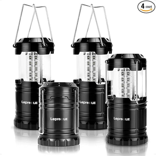 Lepro LED Camping Lanterns Battery Powered, Collapsible, IPX4 Water Resistant, Outdoor Portable Lights for Emergency, Hurricane, Storms and Outages