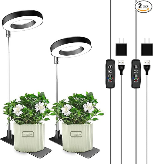 Grow Lights for Indoor Plants, 48 LEDs Full Spectrum Plant Light for Indoor Plants, Height Adjustable Growing Lamp with Base, 3 Optional Spectrums, Auto Timer 3/9/12Hrs, 10 Brightness,2 Pack