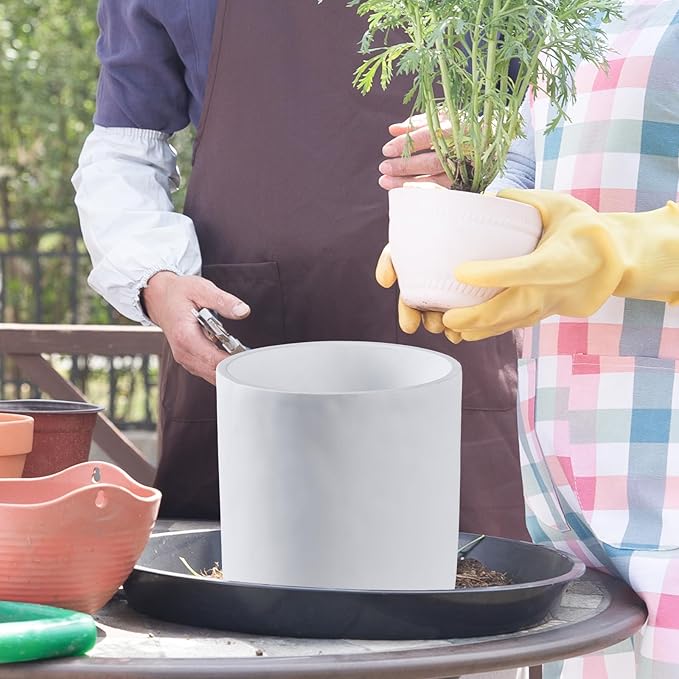 8 Inch Pot for Plants, Large Cement Planter with Drainage Hole, Mid-Century Modern Concrete Flower Pots for Home Decor, Office & Outdoor (White)