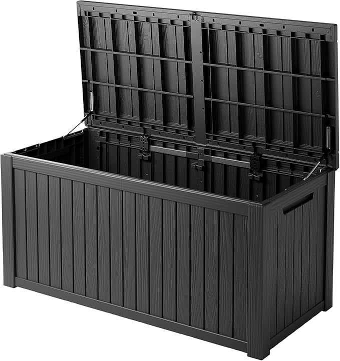 180 Gallon Resin Deck Box, Waterproof Outdoor Storage Bin for Patio Furniture, Pool Accessories, and Garden Tools, Lockable & UV-Resistant, Black