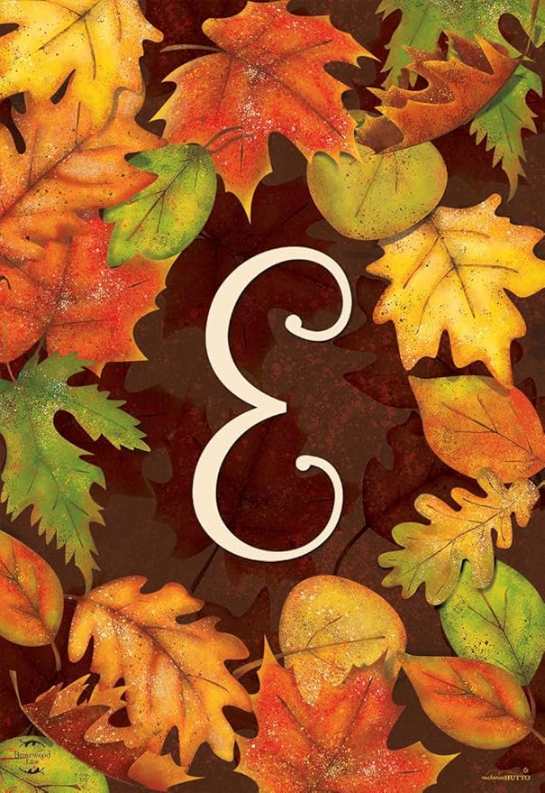 Briarwood Lane Fall Leaves Monogram Letter E Garden Flag