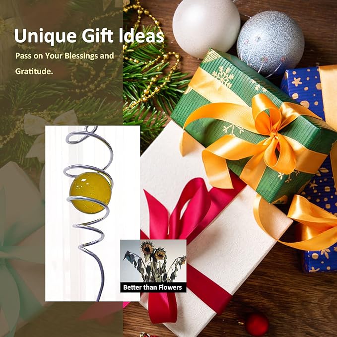 Gazing Ball Spiral Decorative Wind Spinner Tail Wind Spinner Sun Catcher 11inch Tail and 2 inch Glass Orb. Wind Spinner Stabilizer Indoor Outdoor Garden Decoration -13 inch Height(Gold)