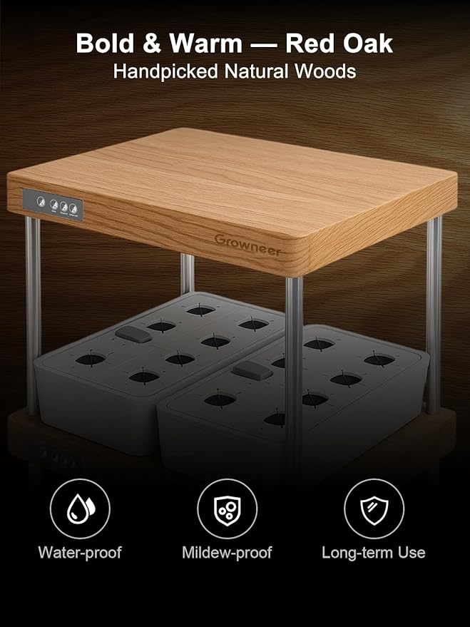 GROWNEER HydroEasy1.0 Hydroponics Growing System Kit, Beginner-Friendly Indoor Garden for Vegetable Fruit Herb, Red Oak Design, Perfect Gift Idea, Full-Spectrum LED Lights for Maximum Growth