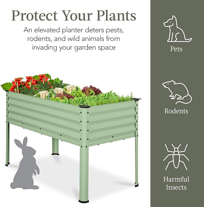 Best Choice Products 48x24x30in Galvanized Raised Garden Bed, Metal Elevated Planter Box, Vegetable Garden for Backyard, Patio, Balcony - Sage Green
