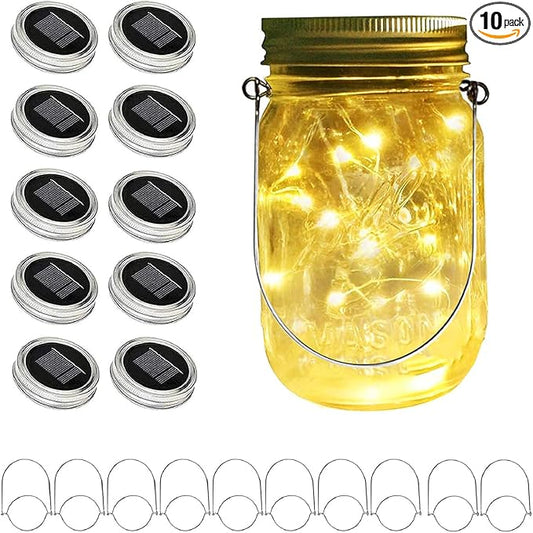 ANGMLN Solar Mason Jar Lights Lids, 10 Pack 30 LED Solar Fairy Lights for Regular Mouth Mason Jars, Outdoor Hanging Mason Jar Lights for Garden Yard Decor, Wedding Christmas Gifts (Jars Not Included)
