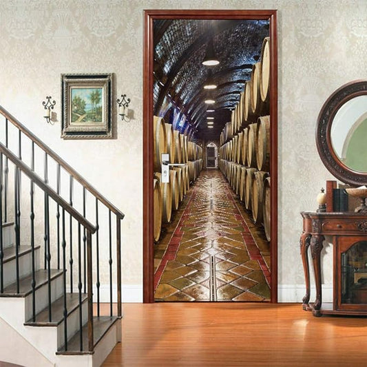 3D Door Stickers Murals Peel and Stick - Wine Cellar - Wallpaper Self-Adhesive Door Decals Removable PVC Waterproof Poster for Bedroom Living Room 30.3" x 78.7"