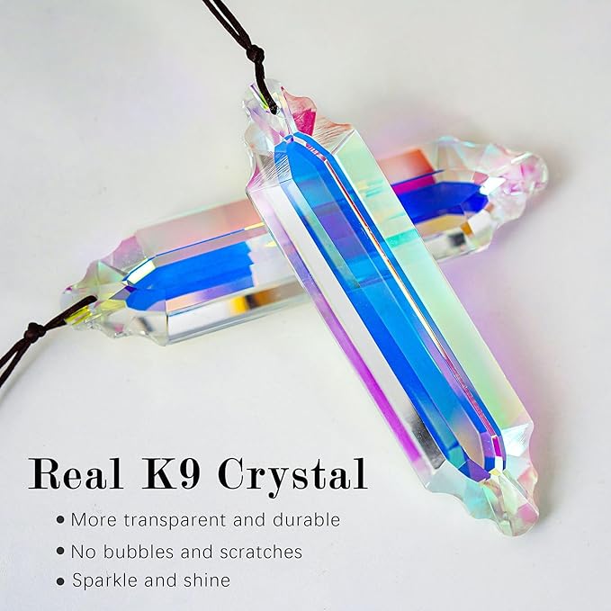 HDCRYSTALGIFTS 2 Pack 5" Large Crystal Suncatcher Prisms,AB Crystals for Sun Catchers,Rainbow Maker Hanging Prisms for Windows,Room,Chandelier,Garden Home Decor