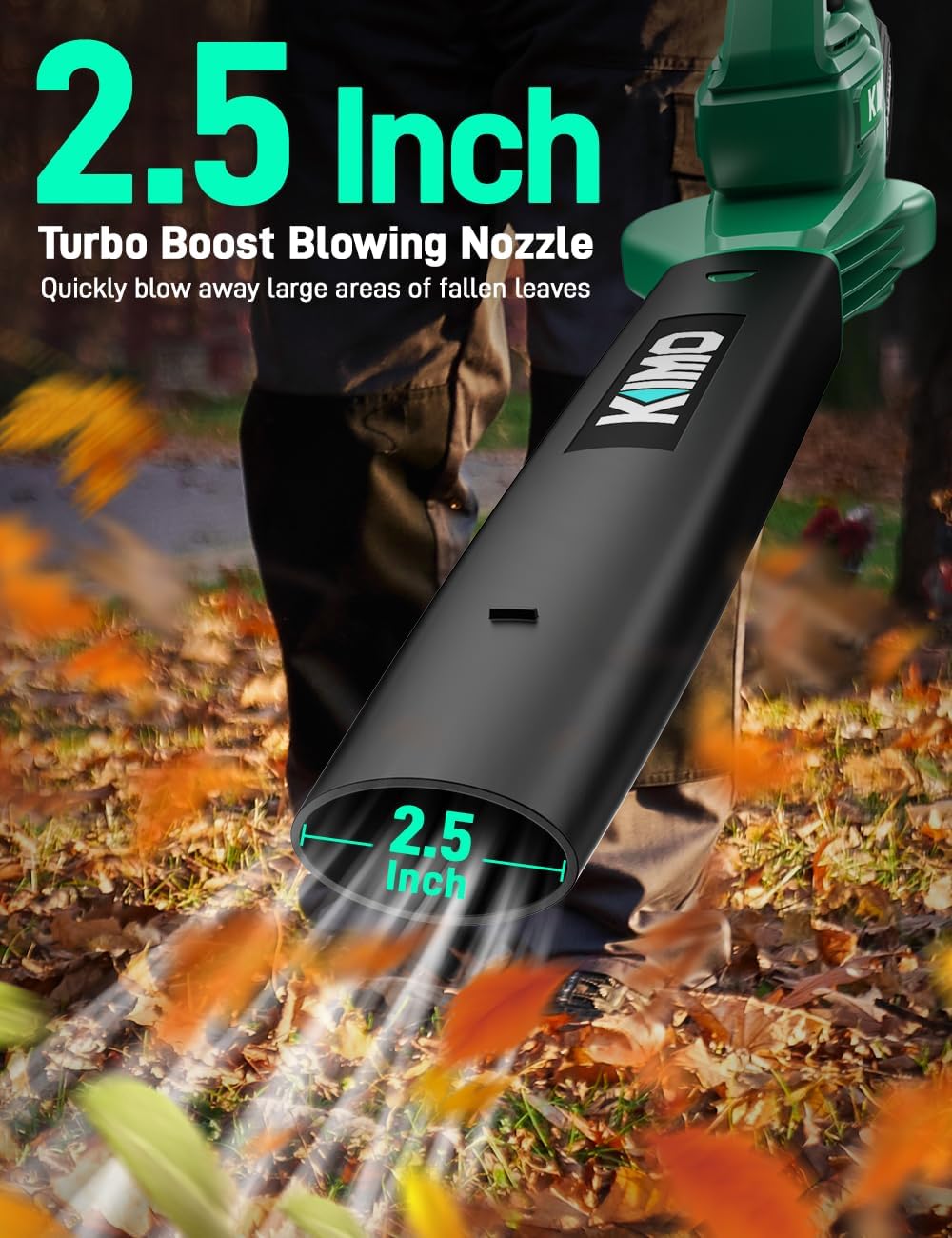 K I M O. Leaf Blower Cordless with Battery and Charger, Extension Tube, 240 CFM 170 MPH Lightweight Cordless Leaf Blowers, 2000mAh Battery Operated Leaf Blowers for Lawn Care, Yard|Patio|House