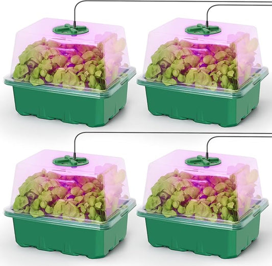 MIXC Seed Starter Kit with Grow Light, Seedling Trays Mini Propagator Plant Grow Kit with Humidity Vented Domes and Base for Seeds Starting Greenhouse