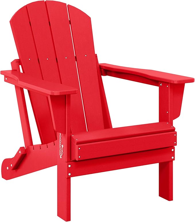 Westin Outdoors Laguna WO Home Outdoor Adirondack Folding Chair Lounger Seat Traditional Retro Home Furniture for Beach, Balcony, Backyard, Lawn, Patio, Pool, Deck, Garden (Red)
