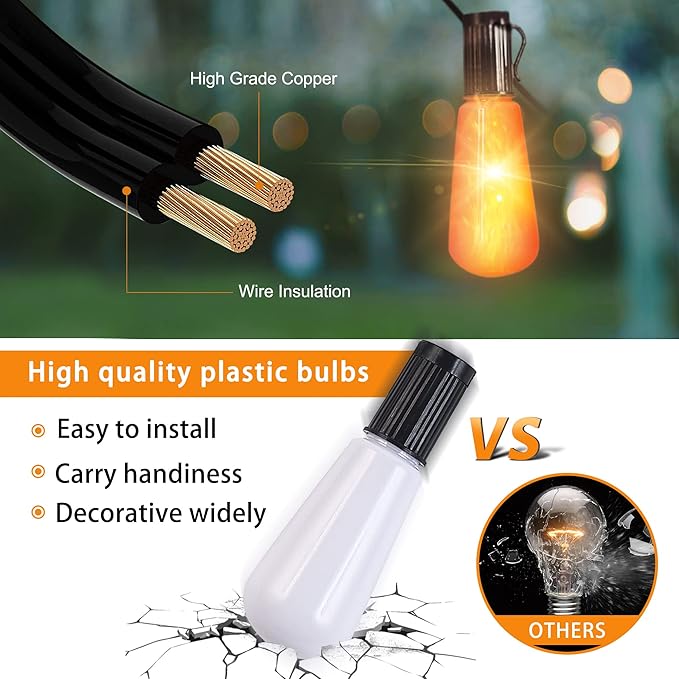 Flickering Flame String Lights - 22Ft 20LED for Outside, Plug-in Garden Decor - Halloween Christmas Indoor Outdoor, Connectable Backyard Decorative Cafe Bistro Patio