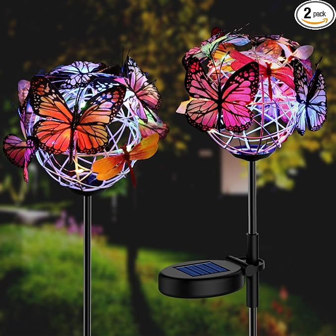 Aiscool Solar Powered Butterfly Garden Stake Lights (2 Pcs Butterfly Lights)