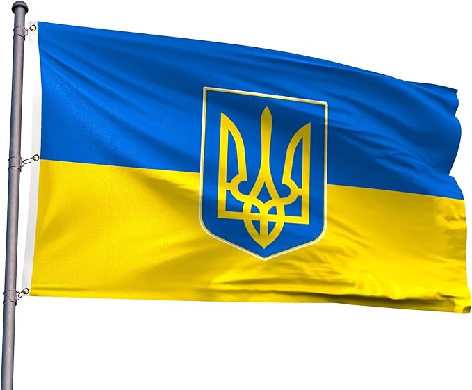 Ukraine Trident Extra Large Flag 6x10FT Giant Ukrainian Coat of Arms National Polyester Banner With 3 Grommets Fade Resistant Vivid Color For Patriotic Festival Events Party Decoration