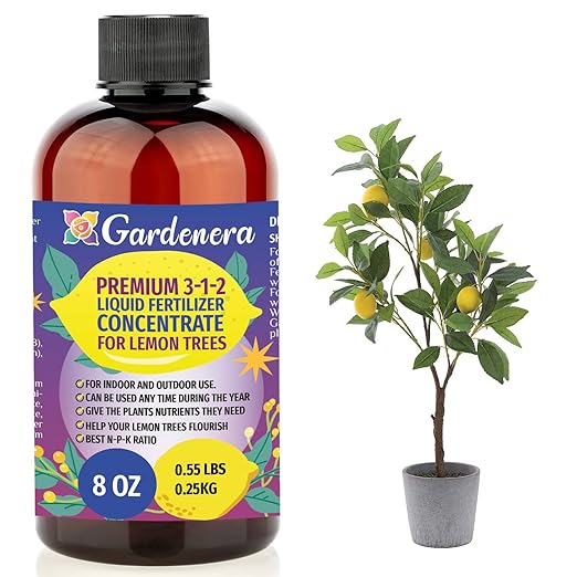 Premium Liquid Lemon Tree Plant Fertilizer - 3-1-2 Concentrate for Indoor Plants and Flowers by Gardenera | Organic Plant Food for Lemon Trees - 8oz