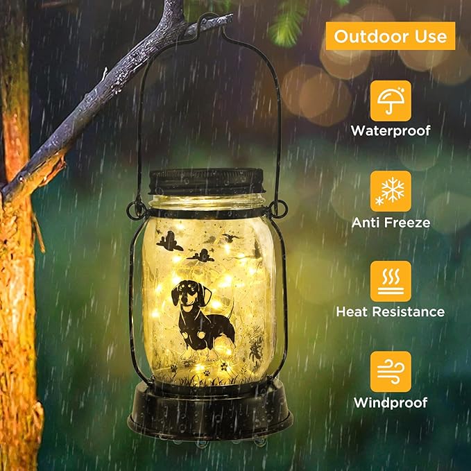 Dachshund Dog Solar Lanterns, Gifts for Women/Men, Weiner Dog Mom Gifts, Unique Birthday Gifts for Dachshund Lover, Garden Decoration Outside for Yard, Patio,Backyard,Porch