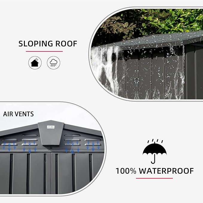 Domi 10’ x 8’ Outdoor Storage Shed, Metal Sheds Tool Storage Gable Roof with Lockable Door & Air Vents, Outdoor Galvanized Steel Sheds for Backyard,Garden,Patio,Lawn