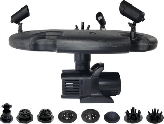 HALF OFF PONDS Floating Fountain – 1.2 HP Pond Aerator, 200' Cord – 10,000 GPH Water Pump – 11 Spray Patterns - Color-Changing LED Lights - for Large Ponds, Lakes & Water Gardens