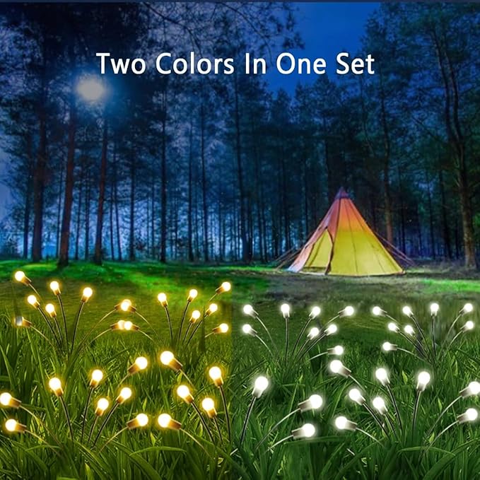 6-Pack Solar Garden Lights, 48 LED Solar Lights Outdoor for Garden Decor, Waterproof Firefly Light Outdoor (Sway by Wind), Swaying Light for Yard Patio Landscape Decorations (Warm White & Cool White)