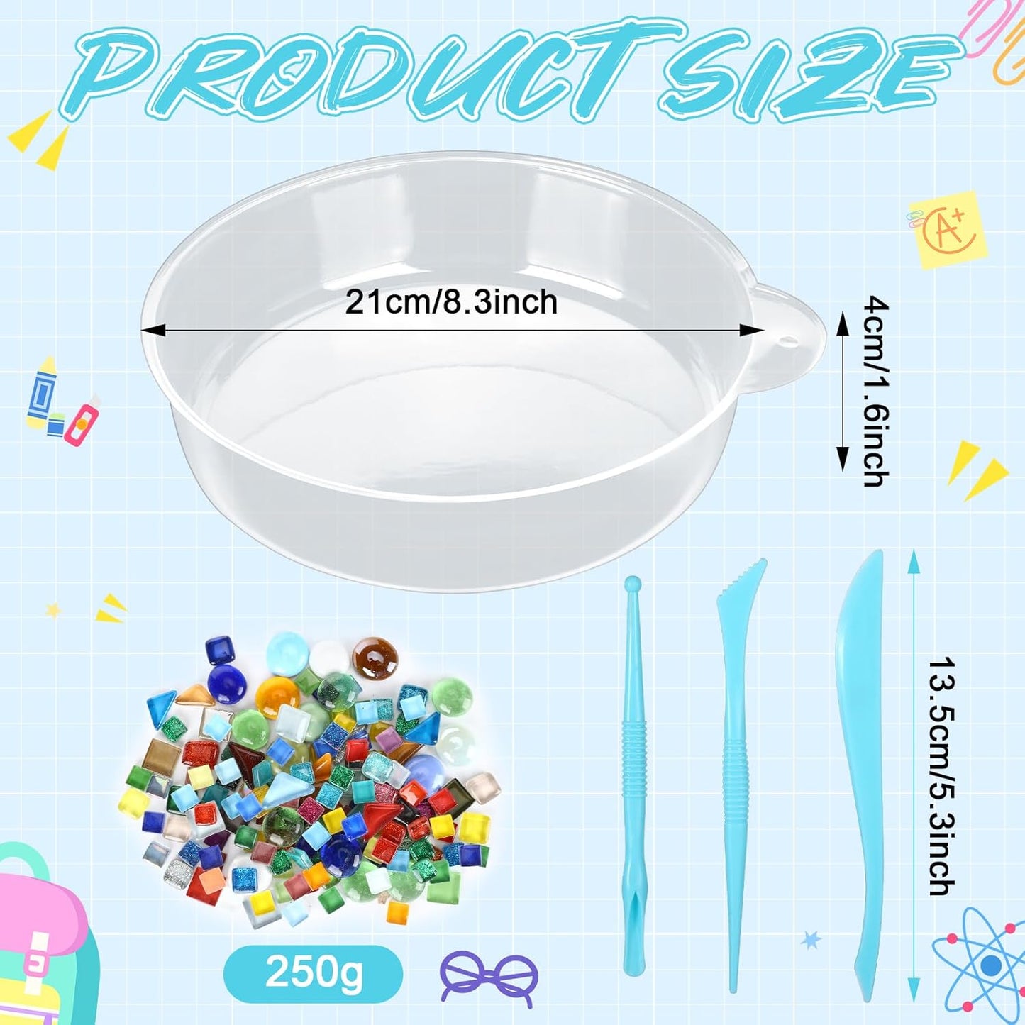 24 Pcs Stepping Stone Kit Includes Concrete Mold, Mosaic Tiles and Carving Tools, DIY Craft Handmade Stepping Stone Kit for Kids, Family, Garden Outdoor Decor, No Concrete Mix(Round,8.3 Inch)