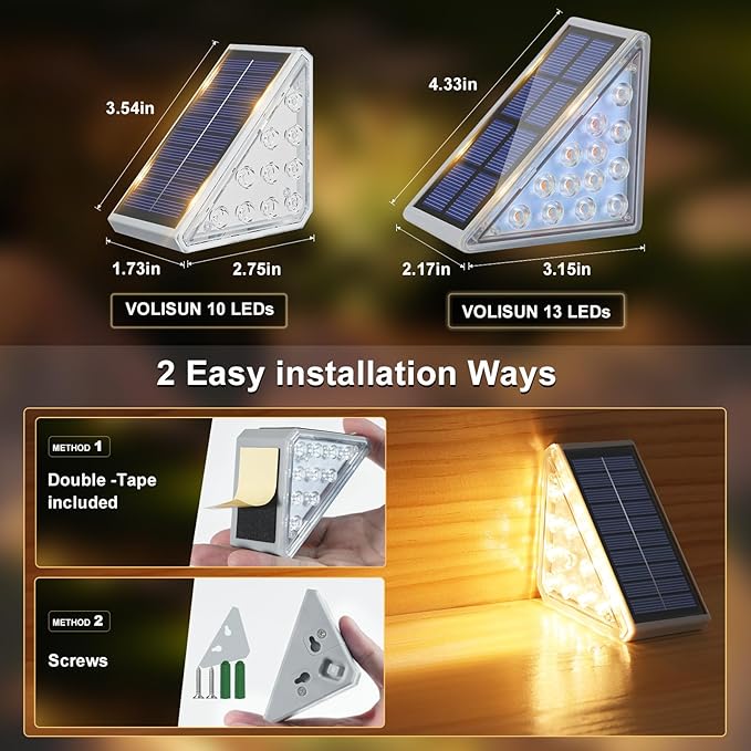 VOLISUN Solar Step Lights for Outside 12 Pack, Solar Stair Lights Outdoor Waterproof IP67, LED Outdoor Step Lights, Outdoor Stair Lights Decor for Deck, Front Step, Front Porch and Patio (Warm White)