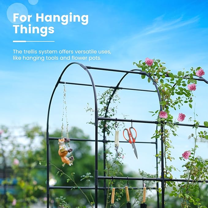 KING BIRD Raised Garden Bed with Arched Trellis Galvanized Planter Garden Box Outdoor for Gardening, Climbing Vegetables, Flowers 5.9x2.95x0.98 Ft, Dark Grey