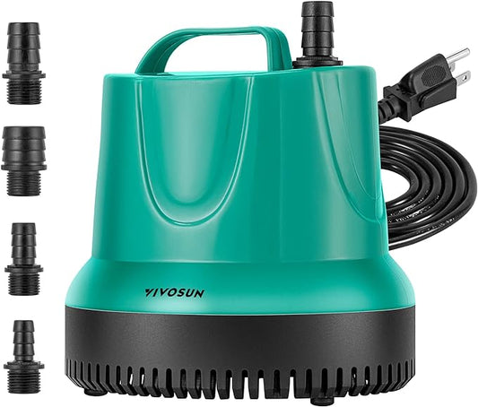 VIVOSUN 850GPH 60W Submersible Pump for Fish Tank, Pond, Aquarium, Hydroponic Systems with 5ft Power Cord and 4 Nozzles Blue