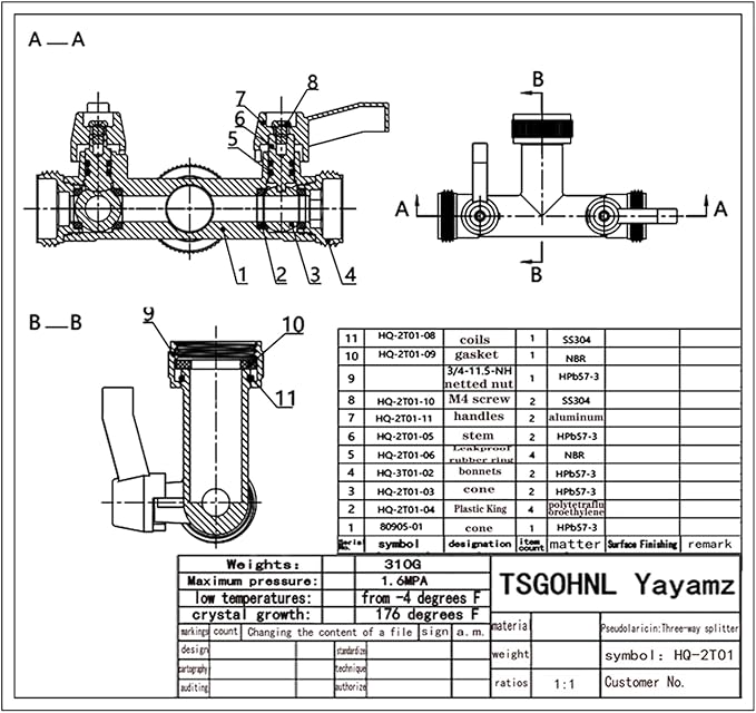 Brass Garden Hose Splitter, 2-Way Heavy Duty Faucet Splitter, 180° longitudinal，Frost Resistant Faucet Diverter for GHT 3/4" Connectors，2 protectors to prevent hose kinking