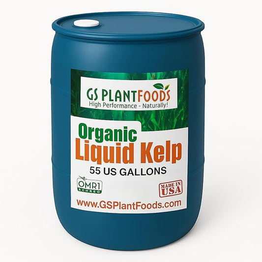 GS Plant Foods Liquid Kelp Fertilizer – Suitable for Organic Growing, OMRI Listed Seaweed Concentrate for Lawns, Gardens & Soil - 55 Gallons