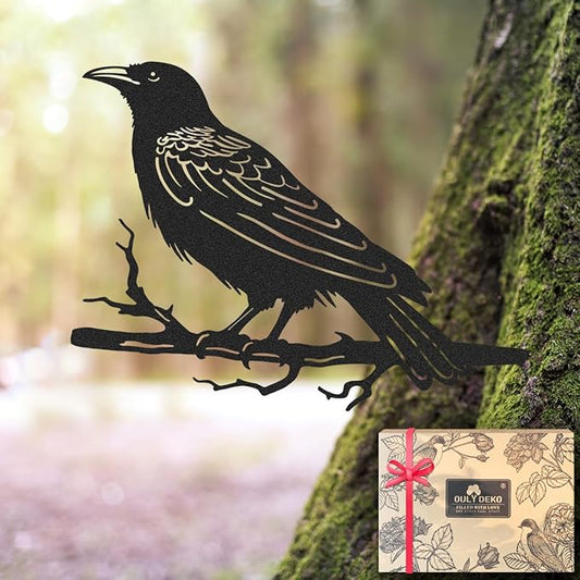 Raven Decor,Metal Birds Yard Decor,Metal Yard Art Outdoor and Garden,Tree Decorations Outdoor,Metal Yard Animals,Black Crows Halloween Decor,Garden & Patio Decor