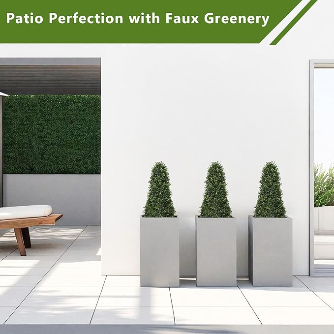 3ft Artificial Boxwood Topiary Trees (Set of 2) - UV Resistant Faux Plants Outdoor, Realistic 36" Fake Cone Bushes and Shrubs for Front Porch, Planter, Patio - Low Maintenance & Evergreen