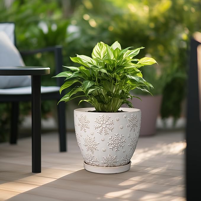 10 Inch Ceramic Planter Pot Large Plant Pot for Indoor Plants Outdoor Round Flower Pot with Drainage Hole and Saucer for Home Garden Decor White