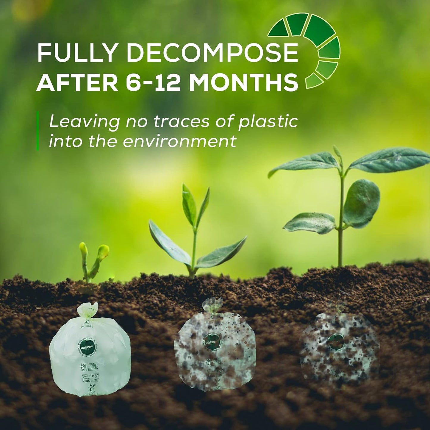 ANECO 100% Compostable Waste Bags 2.6 Gallon, Extra Thick Kitchen Small Compost Bags for Countertop Bin (100 Count)