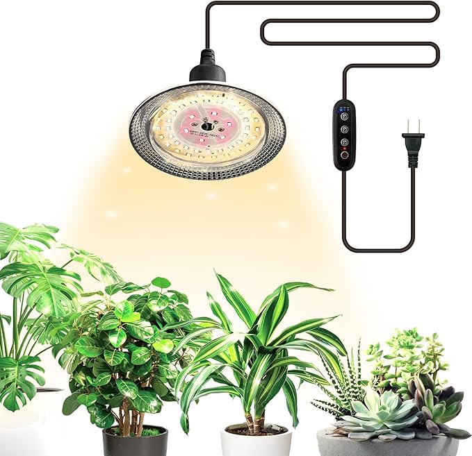 Grow Light Bulbs Indoor Plants Lights Adjustable Cord,Timer, Full Spectrum Plant Growing Lamp for Seedling,Greenhouse,Seedlings (1 Light (14.7ft))