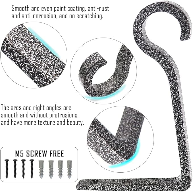 Hanging Plant Bracket 6inch Metal Plant Hook Decorative Wall Plant Hanger for Hanging Lanterns, Bird Feeder, Flower Basket, Home Decor Indoor & Outdoor (2, Silver Hammertone)