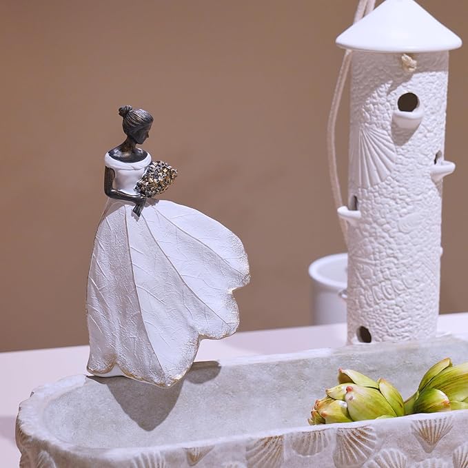 Guichifun Fairy Statue Collection Home Decoration - White Leaf Angel Girls Resin Home Decor for Outside or Inside Rustic Garden Grave Decorations for Cemetery Figurines Gift 5 x 3 x 7.5 Inch