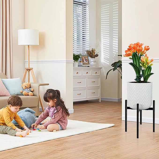 12 Inch Flower Pot Without Bracket with Drainage Holes Suitable for Indoor and Outdoor Decorative Planting (White Rectangle, 12 Inches)