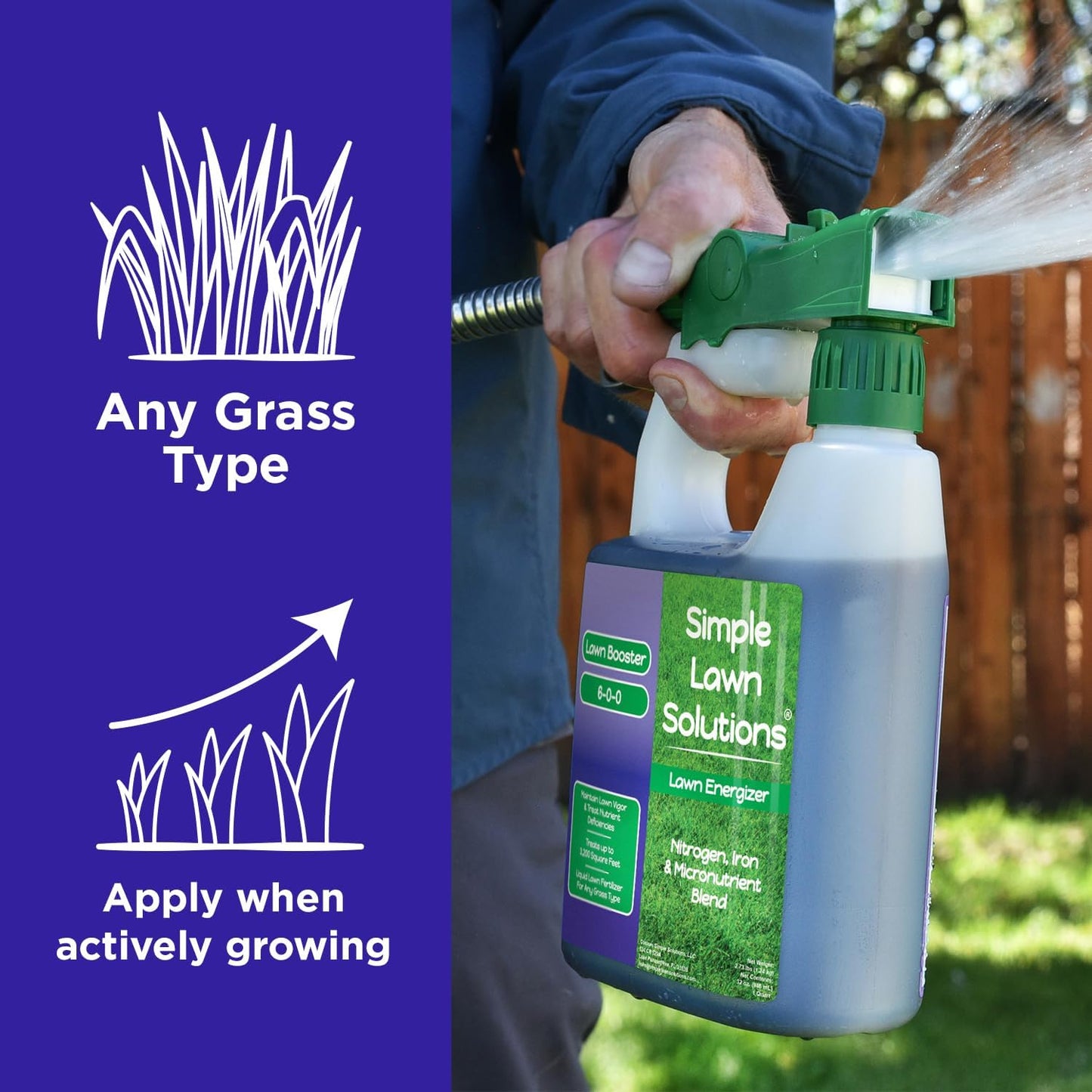Commercial Grade Lawn Fertilizer with Iron- Liquid Fertilizer Spray- Nitrogen and Iron for Deeper Green Turf- Any Grass Type - Simple Lawn Solutions - Lawn Energizer - 32 Ounce