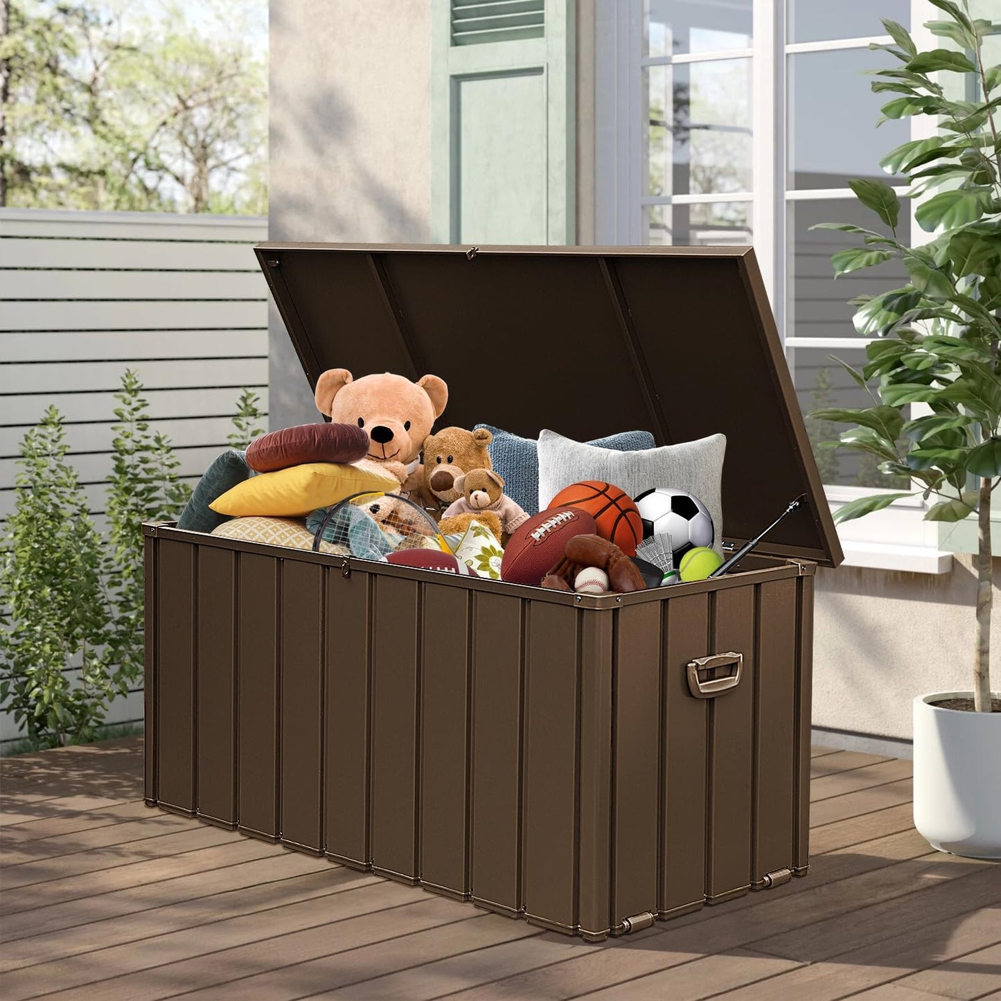 Domi 100-Gallon Outdoor Storage Box – Waterproof, Lockable Storage Cabinet for Patio Furniture, Garden Tools & Pool Supplies – Large Metal Storage for Cushions, Toys & More