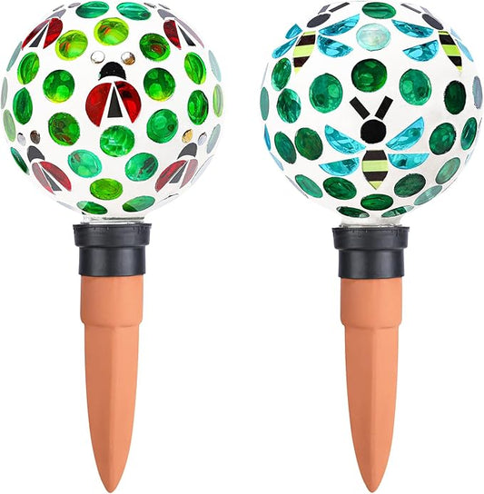 Watering Globe for Plants Mosaic Self Watering Spikes 2 Pack Large Self Watering Planter Insert Automatic Watering Device Outdoor Garden