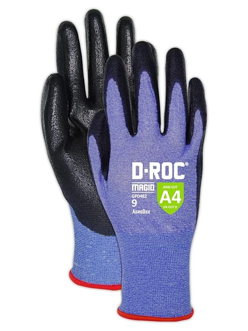 MAGID D-ROC ANSI A4 AeroDex Polyurethane Palm Coated Work Gloves, 1 Pair, Size 11/2XL, GPD482