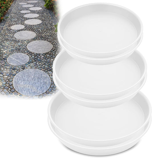 3 Size Round Stepping Stone Molds, 6 Pcs 8.8''/10''/ 11.2'' Reusable Concrete Mold for Garden Stepping Stones Large Tray for Concrete and Stained Glass for Garden Walk Way