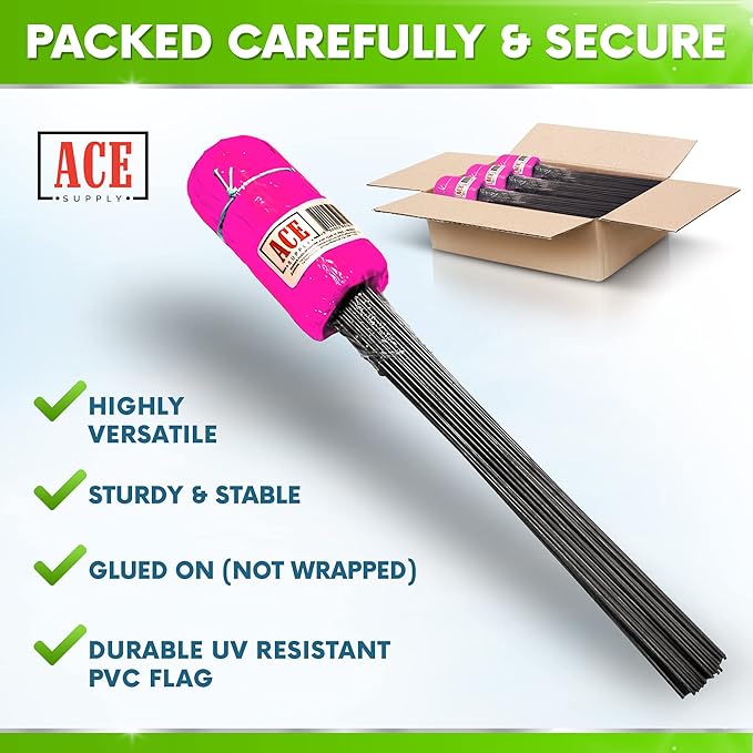 Fluorescent Pink Marking Flags, 100 Pack - 4x5-Inch Marker Flags - 15-Inch Wire - for Lawn, Irrigation, Dog Training, Landscape, Survey