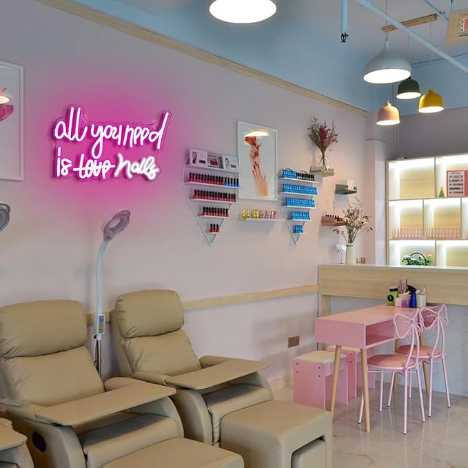 WLHOPE All You Need is Nails Neon Sign, Nail Neon Signs for Wall Decor, Pink Led Signs USB Connectivity Nails Light Up Signs for Bedroom Home Bar Girls Room Beauty Shop Nails Room, Gift for Girls
