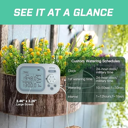 Automatic Plant Waterer Self Watering System Indoor for 15 Potted Plants Pack of 2, Auto Drip Irrigation Kit Programmable Water Timer w Smart Humidity Detection