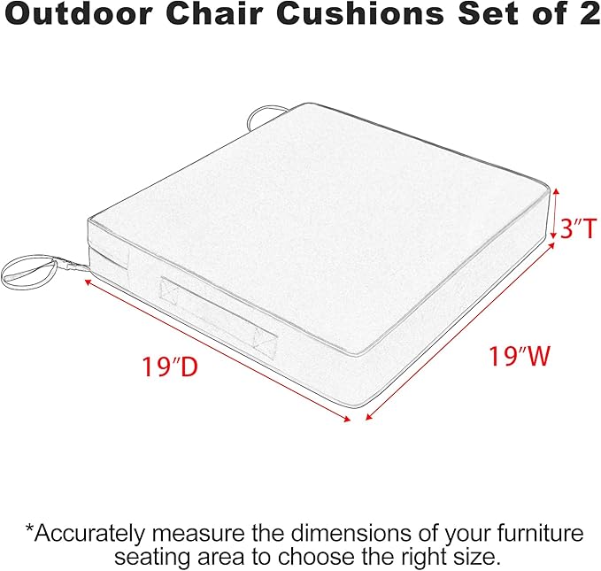 Favoyard Patio Chair Cushions 19 x 19 x 3 Inch Waterproof Outdoor Seat Cushions for Patio Furniture 3-Year Color Fastness Garden Sofa Couch Chair Pads with Handle & Adjustable Straps Set of 2, Spice
