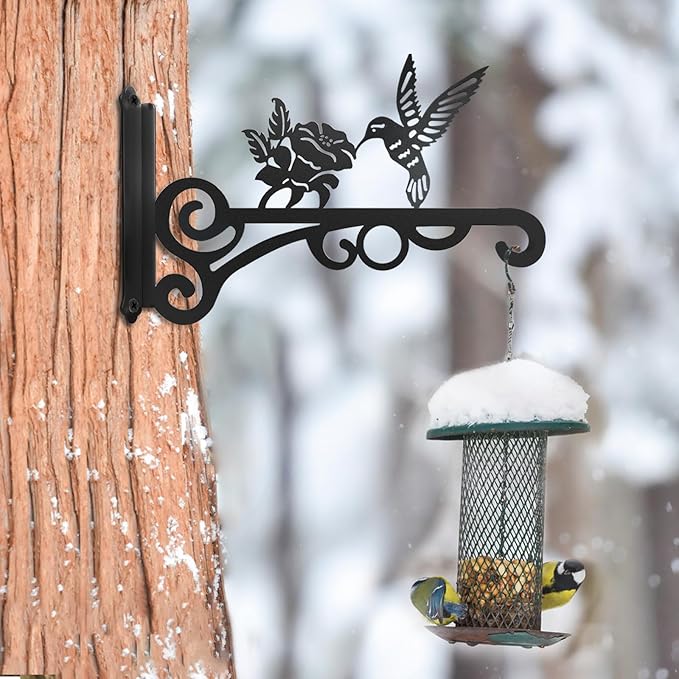 4-Pack 10 Inch Aesthetic Plant Hanger Indoor and Outdoor – Metal Hanging Plant Bracket with Hummingbird Pattern – Heavy Duty Plant Hooks for Hanging Flower Baskets, Bird Feeder, Wind Chime, Lantern