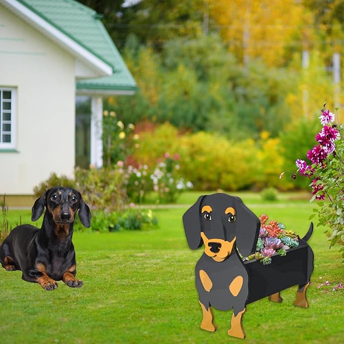 Black and Tan Dachshund Dog Planter Plant Pots,Cute Garden Dog Flower Planter,Large Dog Planters Birthday Gifts for Women,Office,Indoor/Outdoor Decor（9.84 * 9.13 * 17in）