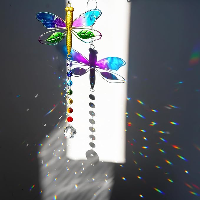 Dragonfly Decor Stained Glass Suncatcher for Windows Hanging Crystal Sun Catcher Prism Rainbow Maker Pendant